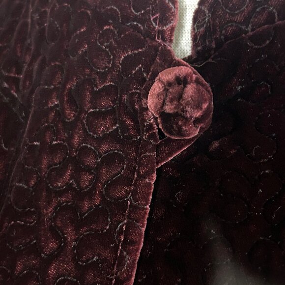 Vintage 90s Burgundy Plum Quilted Velvet Asian Jacket Size XL - Picture 4 of 7